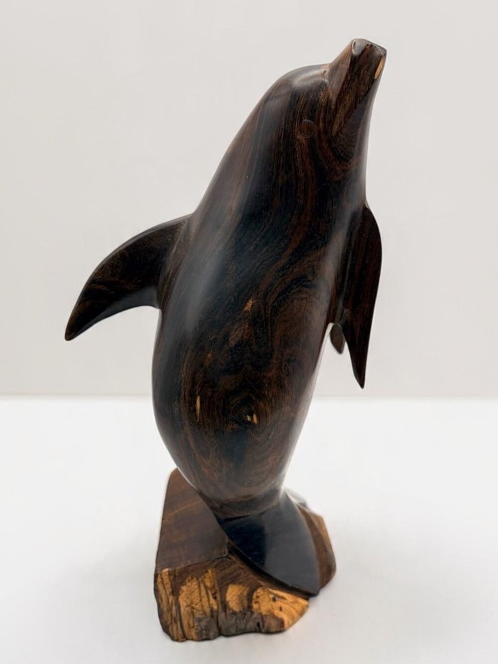 Vintage Carved Wood Dolphin Figurine Dark Brown Coastal Ocean Sculpture 9"